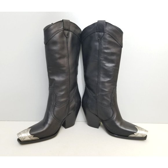 Free People Brayden Tall Boots in Black Leather Size 37 - Picture 4 of 5